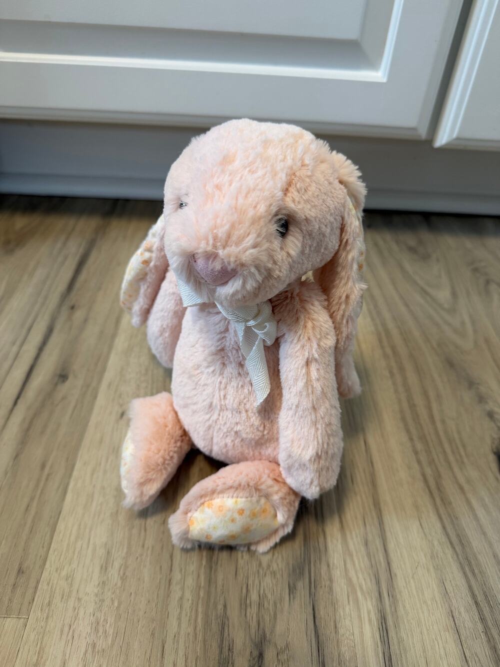 Snug Bunny Rabbit Plush Light Pink Stuffed Animal Soft Lovey W/Floral Ears Feet